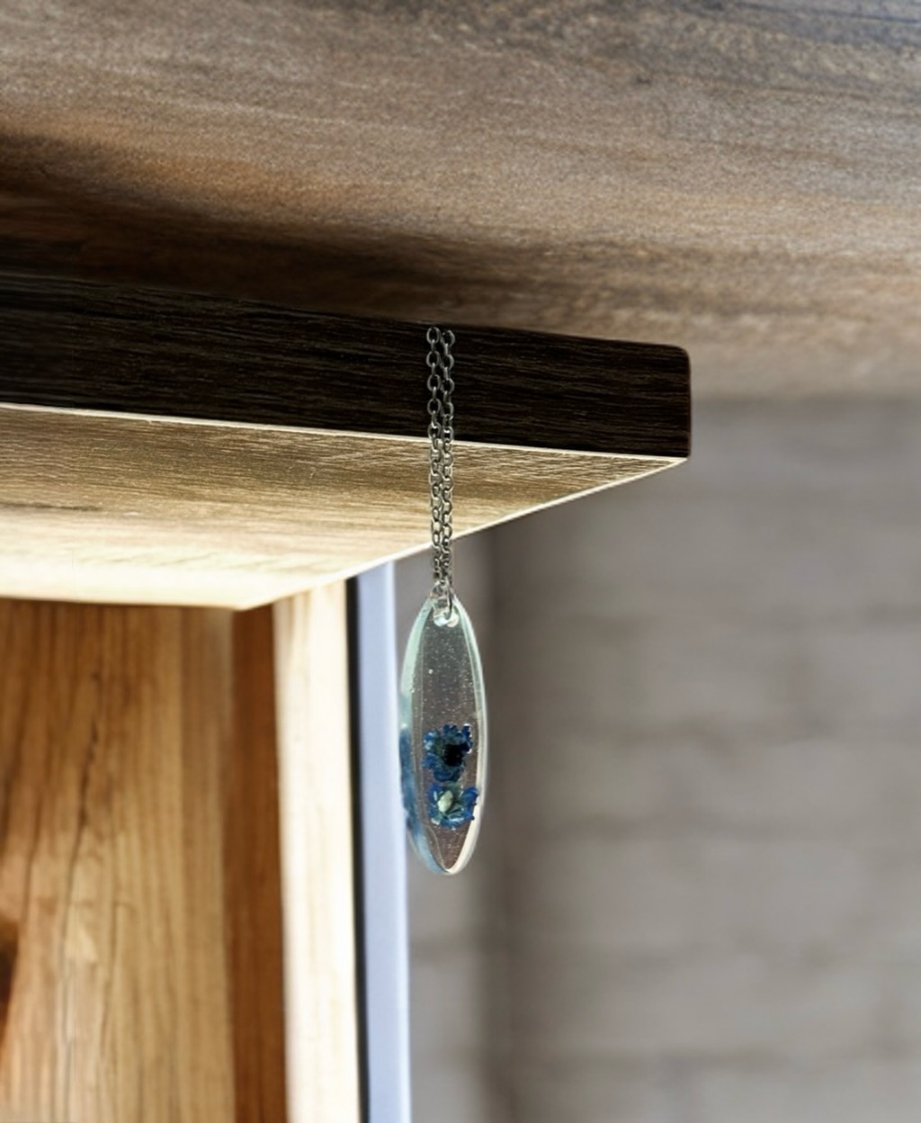 Blue resin necklace pendant